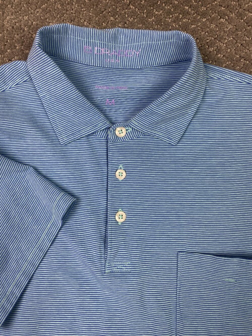 B. Draddy Polo Shirt Mens Medium Teal Blue Striped Stripe Golf Preppy